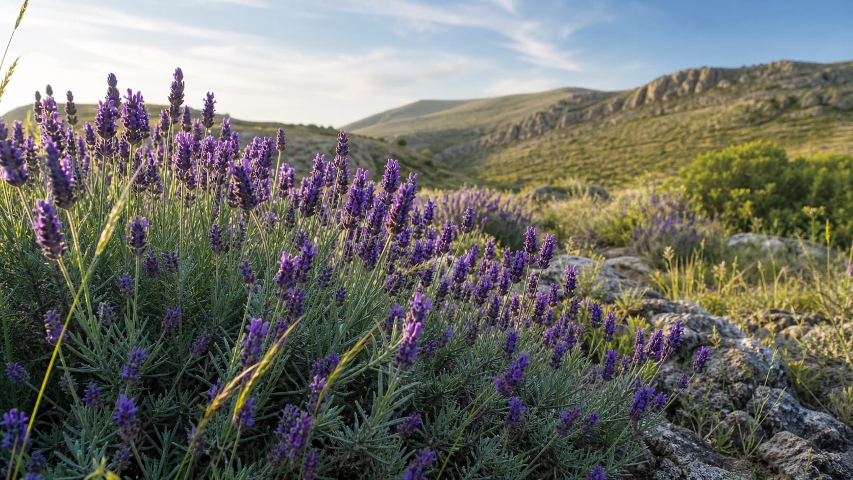 Lavender in full bloom on a wild hillside